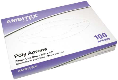 AMBITEX APRON POLY WHITE EMBOSSED STANDARD 28X46 100 PER PACK 10 - Click Image to Close