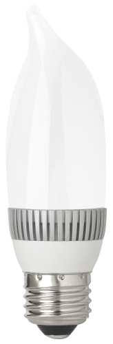 TCP DIMMABLE 3 WATT LED MEDIUM BASE FLAME TIP LAMP, 2700K COLOR - Click Image to Close