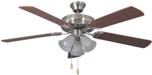 BALA 52" DUAL MOUNT CEILING FAN WITH 3 LIGHT KIT, BRUSHED NICKEL - Click Image to Close