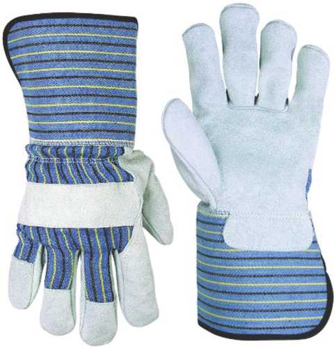 SPLIT LEATHER LAM WORK GLOVES WITH EXTENDED 4.5 IN. SAFETY CUFF - Click Image to Close