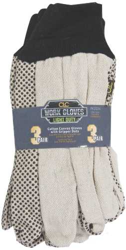 COTTON CANVAS WORK GLOVES WITH PVC GRIPPER DOTS LARGE 3/PK
