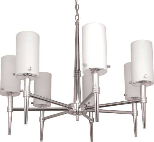 JET 7 LIGHT 30 IN. HALOGEN CHANDELIER WITH SATIN WHITE GLASS, LA - Click Image to Close