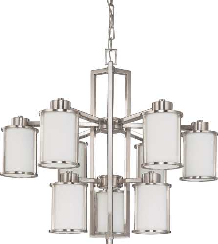 DUPONT 9 LIGHT 2 TIER 27 IN. CHANDELIER WITH SATIN WHITE GLASS 1 - Click Image to Close