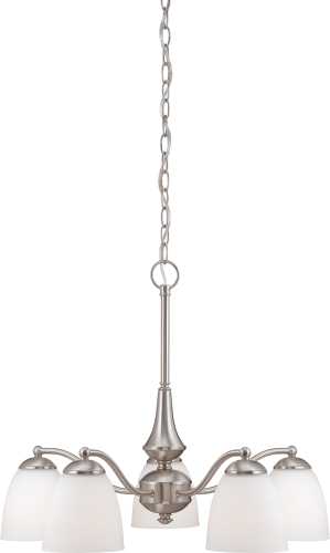 JET 5 LIGHT 12 IN. CHANDELIER WITH SATIN WHITE GLASS, FIVE 13W G
