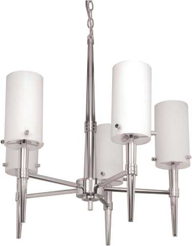PATTON ES 5 LIGHT CHANDELIER, (ARMS DOWN) WITH FROSTED GLASS, FI