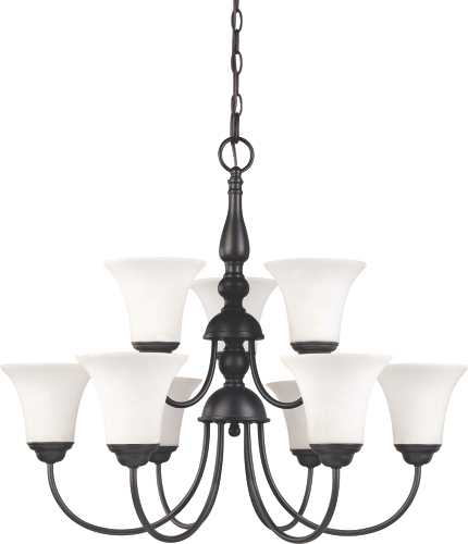 PATTON ES 9 LIGHT 2 TIER CHANDELIER WITH FROSTED GLASS, NINE 13W - Click Image to Close