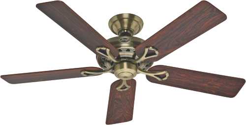 HUNTER FAN, THE SAVOY 52 IN., 5 BLADE ANTIQUE BRASS LARGE ROOM