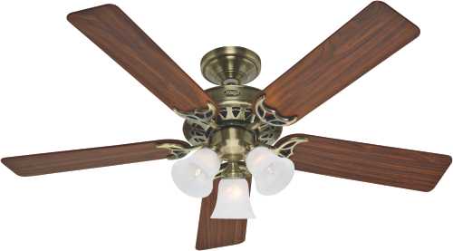 HUNTER FAN, ARCHITECT SERIES PLUS 52 IN., 5 BLADE ANTIQUE BRASS - Click Image to Close
