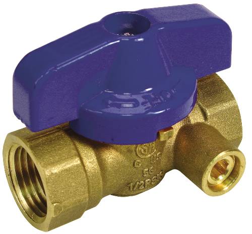VALVE BALL GAS 1/2 IN. FLARE WITH SIDE TAP - Click Image to Close
