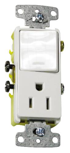 ROCKER COMBO SWITCH & RECEPTACLE 15A WHITE