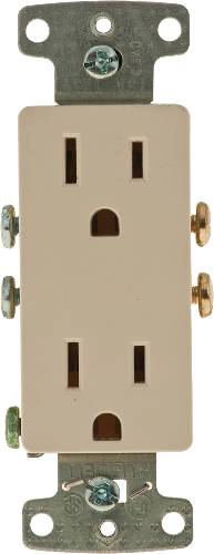 DECORATOR RECEPTACLE SELF GROUNDING 15 AMPS ALMOND - Click Image to Close