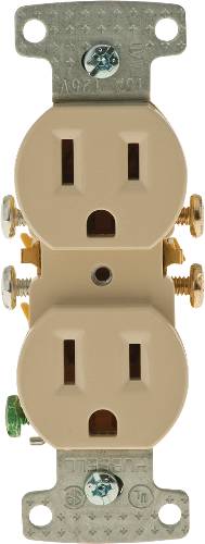 RECEPTACLE DUPLEX 15A PUSH TERMINAL IVORY - Click Image to Close