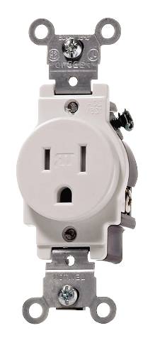 TAMPER PROOF SINGLE POLE RECEPTACLE 15 AMPS IVORY