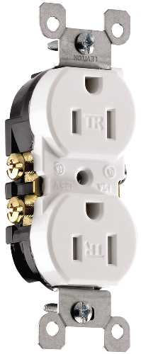 DUPLEX RECEPTACLE SELF GROUNDED 15 AMP 2 POLE 3 WIRE WHITE - Click Image to Close
