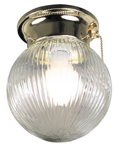 RIBBED GLASS SURFACE MOUNT CEILING FIXTURE WITH PULL CHAIN, ONE
