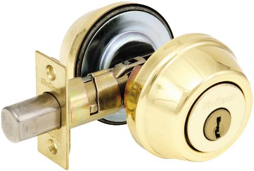 KWIKSET DEADBOLT, DOUBLE CYLINDER POLISHED BRASS - Click Image to Close
