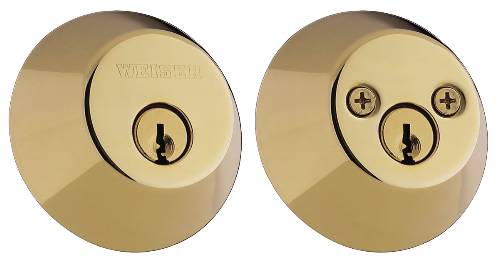 WEISER WELCOME HOME SERIES SGL CYL HEAVY DUTY DEADBOLT POL BRAS - Click Image to Close