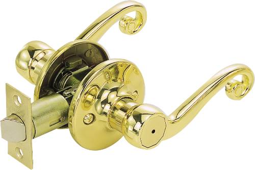 LEGEND PRIVACY LOCK SCROLL LEVER POLISHED BRASS - Click Image to Close