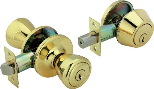 COMBINATION ENTRY/DEADBOLT LOCK MASTER KEYED POLISHED BRASS - Click Image to Close