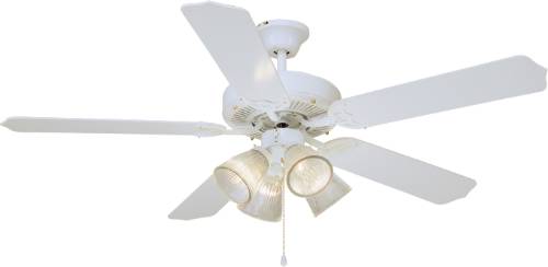 BALA CEILING FAN WITH CLEAR RIBBED LIGHT KIT, FOUR 60 WATT INCA - Click Image to Close