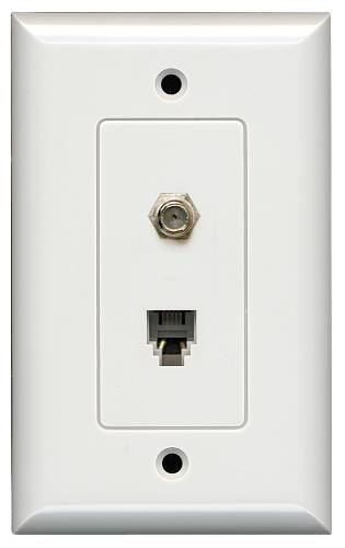 PHONE JACK AND F CONNECTOR WALL PLATE WHITE