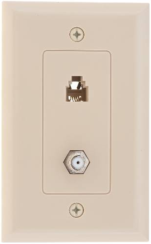 TELEPHONE JACK AND F CONNECTOR DECORATOR IVORY - Click Image to Close