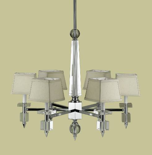 CEILING LAMP SIX LIGHT WITH IVORY FABRIC SHADE - Click Image to Close