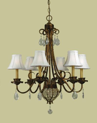 6 LITE CHANDELIER W/FAB. SHADE - Click Image to Close