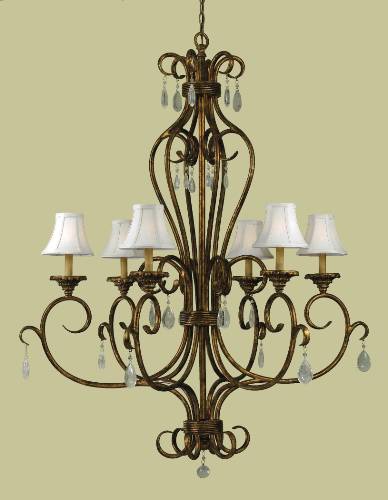 6 LITE CHANDELIER W/FABRIC SHADE - Click Image to Close